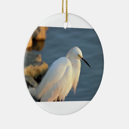 Foto Snowy Egret Keramisch Ornament (Rechts)