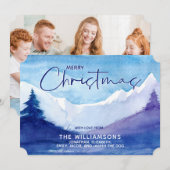 Foto Snowy Mountains Merry Kerstfeestay Card Feestdagenkaart (Voorkant / Achterkant)