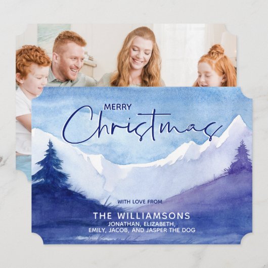 Foto Snowy Mountains Merry Kerstfeestay Card Feestdagenkaart (Voorkant / Achterkant)