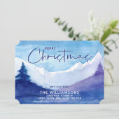 Foto Snowy Mountains Merry Kerstfeestay Card Feestdagenkaart (Staand voorkant)