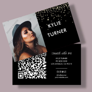 Foto Social Media Black Gold Glitter   QR-code Visitekaartje