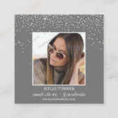 Foto | Sociale media | Grijze glitter | QR-code Vierkante Visitekaartje (Voorkant)