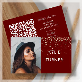Foto sociale media Red Gold Glitter QR Code Visitekaartje