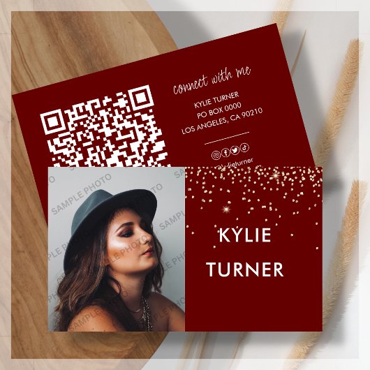 Foto sociale media Red Gold Glitter QR Code Visitekaartje