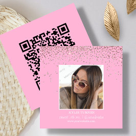 Foto | Sociale media | Roze glitter | QR-code Vierkante Visitekaartje