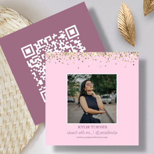 Foto Sociale media Roze glitter QR-code Vierkante Visitekaartje