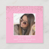 Foto | Sociale media | Roze glitter | QR-code Vierkante Visitekaartje (Voorkant)