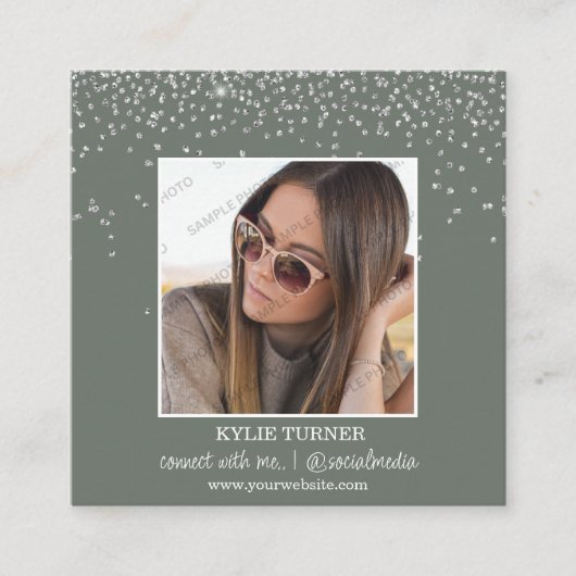 Foto | Sociale media | Sage Glitter | QR-code Vierkante Visitekaartje (Voorkant)