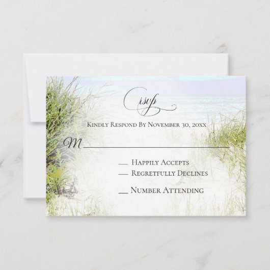 *~* Foto Soft Dune Beach Grass Wedding RSVP Kaartje (Voorkant)