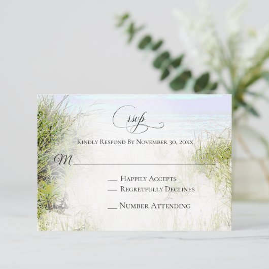 *~* Foto Soft Dune Beach Grass Wedding RSVP Kaartje (Staand voorkant)