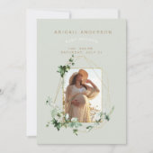 Foto: Soft Mint Foliage Baby shower Invitation Kaart (Voorkant)