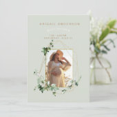 Foto: Soft Mint Foliage Baby shower Invitation Kaart (Staand voorkant)
