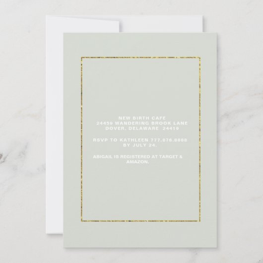 Foto: Soft Mint Foliage Baby shower Invitation Kaart (Achterkant)