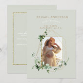 Foto: Soft Mint Foliage Baby shower Invitation Kaart (Voorkant / Achterkant)
