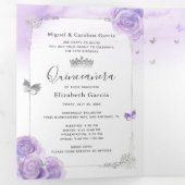 Foto Spaans Licht Paars en Silver Quinceanera Drieluik Uitnodiging (Binnenzijde eerst)