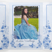 Foto Spaans Lichtblauw Rozen Quinceanera Drieluik Uitnodiging (Binnenkant midden)