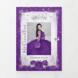 Foto Spaans Paars en Silver Quinceanera Drieluik Uitnodiging