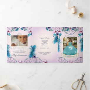 Foto: Spaans Turqouise en Roze Dream catcher Drieluik Uitnodiging