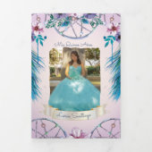 Foto: Spaans Turqouise en Roze Dream catcher Drieluik Uitnodiging (Cover)