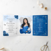 Foto Spaans Zilver Royal Blue Quinceanera Drieluik Uitnodiging (Binnen)