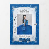 Foto Spaans Zilver Royal Blue Quinceanera Drieluik Uitnodiging (Cover)