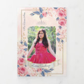 Foto: Spaanse roze blauwe Rozen Quinceanera Drieluik Uitnodiging (Cover)