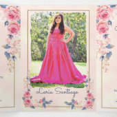 Foto: Spaanse roze blauwe Rozen Quinceanera Drieluik Uitnodiging (Binnenkant midden)