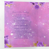 Foto Spaanse roze waterverf Quinceanera Drieluik Uitnodiging (Binnenzijde eerst)