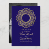 Foto sparen de datum, Indische bruiloft, Paarse, G Save The Date (Voorkant / Achterkant)