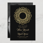 Foto sparen de datum, Indische bruiloft, zwart, go Save The Date (Voorkant / Achterkant)