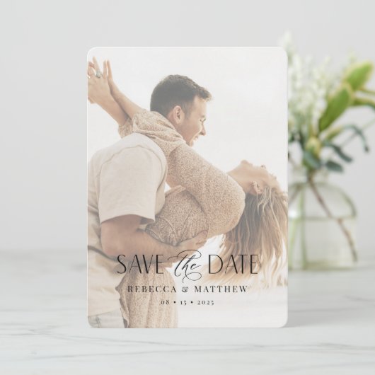 Foto sparen de datum Kaart Boho Minimal Wedding (Staand voorkant)