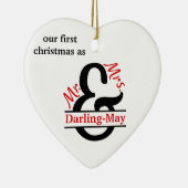 Foto & Split Ampersand - Eerste Kerstmis, Mr & Mrs Keramisch Ornament (Rechts)