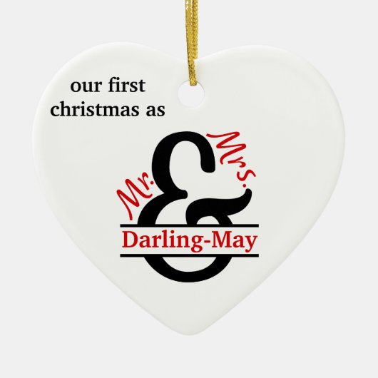Foto & Split Ampersand - Eerste Kerstmis, Mr & Mrs Keramisch Ornament (Voorkant)
