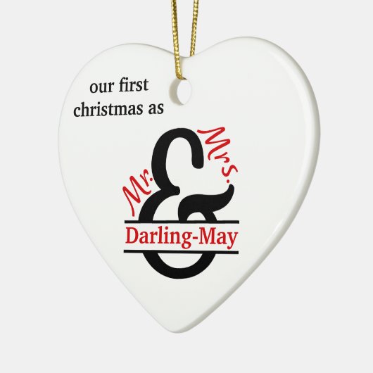 Foto & Split Ampersand - Eerste Kerstmis, Mr & Mrs Keramisch Ornament (Links)