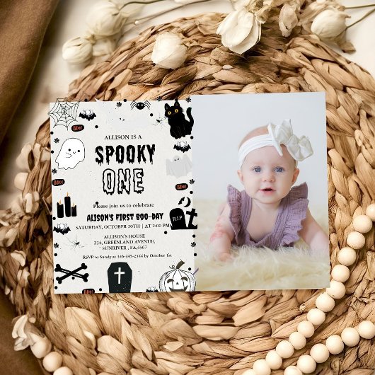 Foto Spooky One Halloween eerste verjaardagsfeestj Kaart