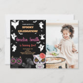 Foto Spooky Zwart Halloween Verjaardag Uitnodiging (Voorkant)