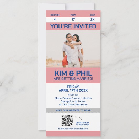 Foto Sport Ticket Uitnodiging Grote Kaart QR Code (Voorkant)