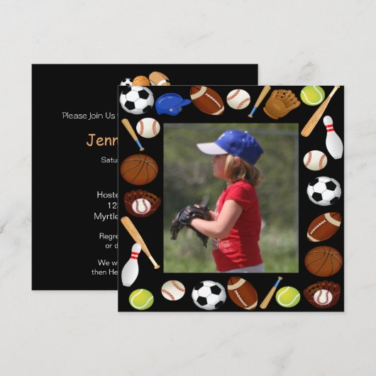 Foto Sports Birthday Uitnodiging (Voorkant / Achterkant)
