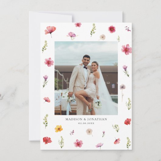 Foto Spring Wildflower Wedding Dank u kaart (Achterkant)