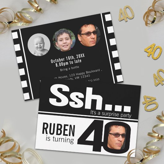 Foto: ssh mannen zwart wit 40e verjaardag 4 foto's kaart