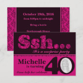 Foto ssh verrassing roze 40e verjaardag uitnodigen kaart (Voorkant / Achterkant)