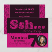 Foto ssh verrassing roze 70e verjaardag uitnodigen kaart (Voorkant / Achterkant)