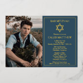 Foto | Ster van David Dark Blue Bar Mitzvah Folie Uitnodiging (Voorkant)