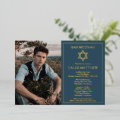 Foto | Ster van David Dark Blue Bar Mitzvah Folie Uitnodiging (Staand Voorkant)