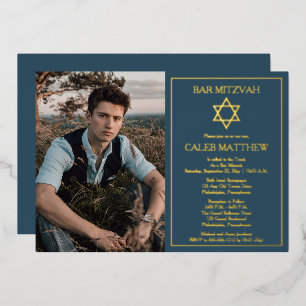 Foto Ster van David Donkerblauwe Bar Mitzvah Folie Uitnodiging
