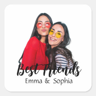 Foto-sticker voor beste vrienden met aangepaste na vierkante sticker