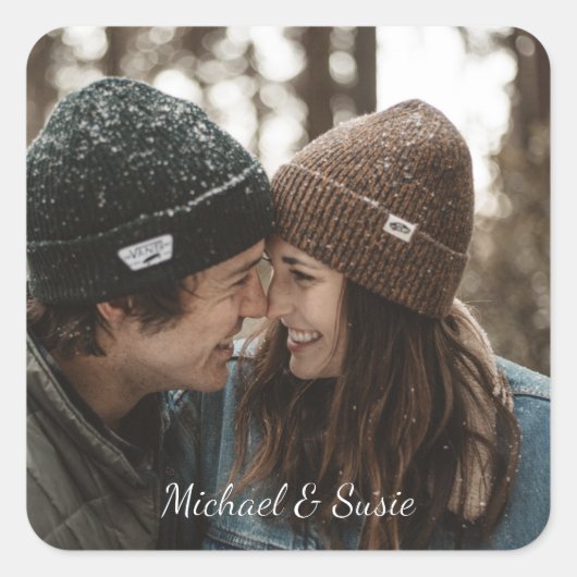 Foto Stickers met aangepaste tekst onderaan (Voorkant)