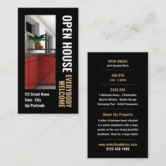 Foto Stijl Realtor Open Huis Adverteren Kaarten Visitekaartje (Voorkant / Achterkant)
