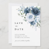 Foto Stof Blauw Marine Bloemig Huwelijk Save The Date (Voorkant)