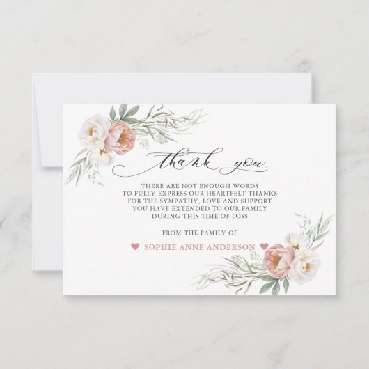 Foto Stof Roze Witte Bloemen Ter Herinnering Bedankkaart (Voorkant)